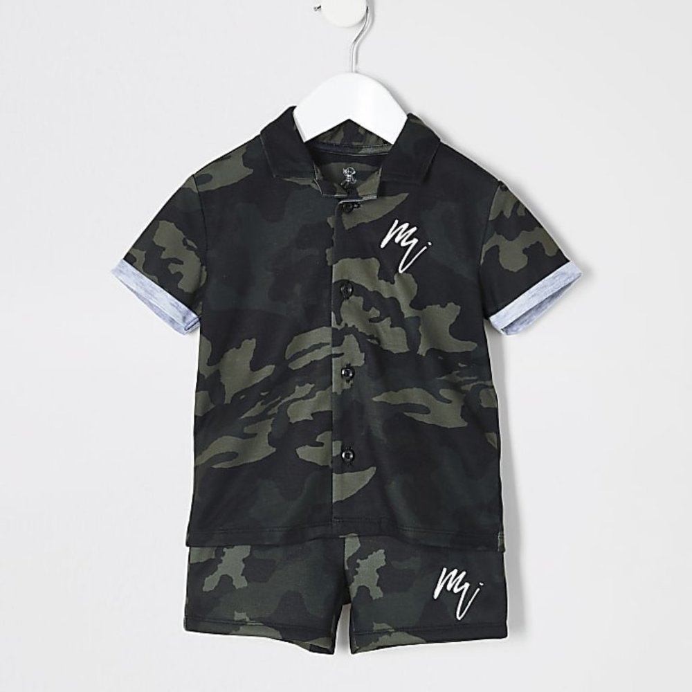 River Island Boys Khaki Camo Elastic Waist Shorts